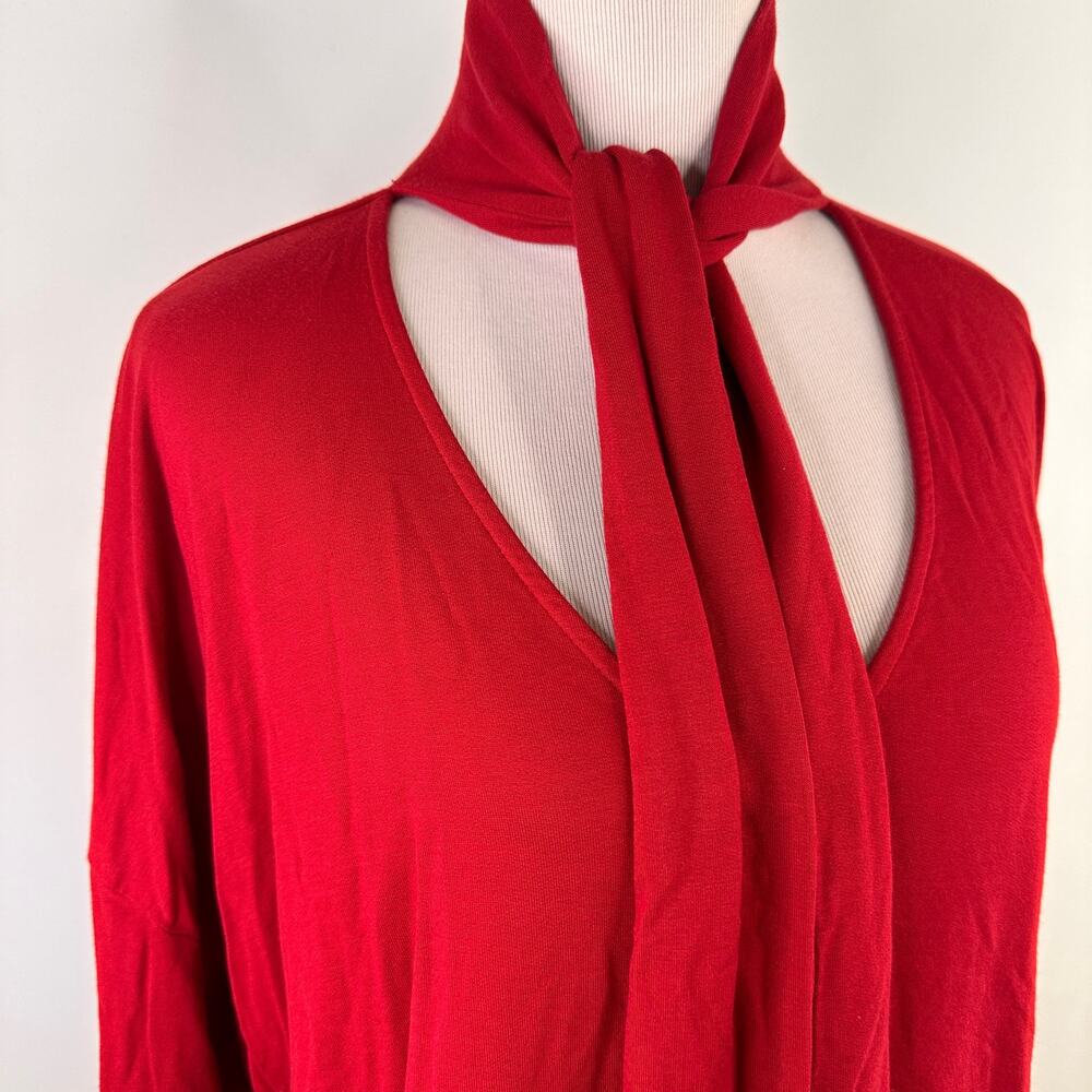 Cabi Red Tess Long Sleeve Bow Neck Tie Shirt Size Large - Picture 2 of 8